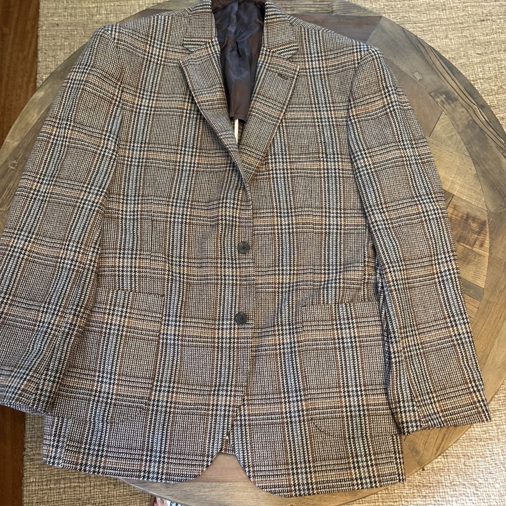 Jos A Bank Reserve Wool Cashmere Blend Glen  Plaid Blazer unstructured Men 44R
